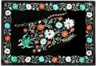 Shiny Gemstone Inlay Work Sofa Table for Bar Decor Black Marble Coffee Table Top