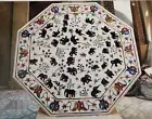 Octagon White Marble Console Table Top Handmade Floral Arts Elephant Design Deco