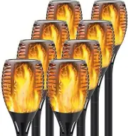 Solar Torch Lights with Flickering Flame, Fire Effect Garden 8 pack, Black