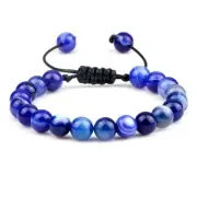 Natural Quartz 8MM Blue Unisex Sliding Knot Adjustable Bracelet