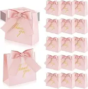 24Pcs Small Thank You Gift Bags, SHAIDOJIO Party Favor Bag Treat Box with Bow Ribbon, Pink Pattern Mini Paper Gift Bags Bulk for Wedding, Birthday, Bridal Shower, Baby Shower (4.5x1.8x4 Inch) (Pink)