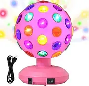 360 Degree Rotating Disco Ball Night Lights Disco Lights LED Stage Flashing Projector Powered by USB Cable or Battery Powered Multi-Color Flashing Lights for Christmas Ball Dj Bar (Pink)