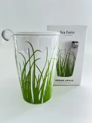 NIB Tea Forte KATI Spring Grass Steeping Cup Ceramic TUMBLER with INFUSER & LID