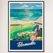 Galrie Bermuda Vintage Travel Poster Art Captivating Island Escape with Vibrant Colors, Black Frame, A3 30 x 42cm (12 x 16inch)