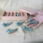 6 set DUCKS bird large green CHOPSTICK rests JAPAN knife chopsticks box HASHIOKI