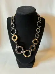 Modern "Anne Klein" Tri-Color Metal Circle Link Necklace, Signed & Tagged