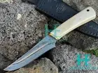 HUNTEX Custom Handmade Damascus Blade, Camel Bone Handle, Exotic Skinner Knife