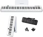 MAGICON New 88 Key Foldable Electronic Piano can be folded in 180°,more portable. True and Pure Grand Piano Sound Source by France DREAM, Foot Pedal/Power adapter/Delicate Handbag (White+)