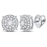 14k White Gold Round Diamond Concentric Circle Cluster Earrings 1/2 Cttw