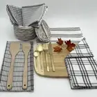 RANS Milan Tea Towels Check & Stripe Designs | 5 Piece Sets | CHARCOAL