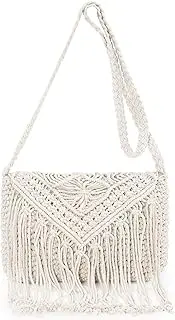 [Peicees] Crochet Crossbody Bags For Women Summer Beach Woven Purse Boho Clutch Bag With Tassels For Vacation Small