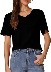 [Allegra K] Women's Cowl Neck Short Sleeve Stretchy Blouse, Black, M