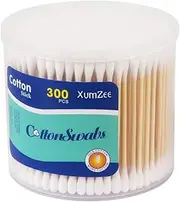 Premium Double Tipped Cotton Swabs(300ct/box) by Leehna: 100% Organic White Cotton with Bamboo Handle