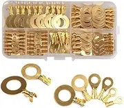 BIZOCA 150pcs/set Round Terminal Block DJ431 O-Type Lugs Terminals Cold-Pressed Connector Copper Tab Wiring Nose Combination /(150PCS Golden)