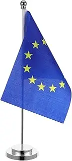 DINHEAROM Eu Flag Desk Base with Stand for Office Decor Festive Table Flag for Classroom