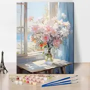 TUMOVO Paint by Numbers Abstract Flower, Windowsill Paint by Numbers Kit for Adults, DIY Acrylic Paint by Numbers Kits on Canvas Pets, Cute Oil Painting for Gift Home Wall Decor 16"x20"(Frameless)