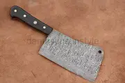 Custom Handmade Damascus Steel Cleaver Knife with Wooden Handle