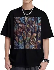 [EdWal] Peacock Feather Print Soft Cotton Short Sleeve T Shirt Womens Crewneck Short Sleeve Fashion Casual Shirts Unisex
