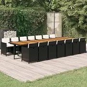 Patio Furniture Sets 15 Piece Garden Dining Set with Cushions Black Poly Rattan