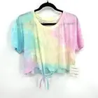 NWT MOUCHETTE Sample Rainbow Tie Dye Front Tie Festival Crop Top Size Medium