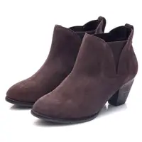 在飛比找momo購物網優惠-【G.Ms.】牛麂皮拼接鬆緊帶造型粗跟踝靴(深咖啡)
