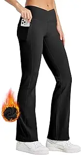 [WILLIT] Women's Fleece Lined Pants Yoga Crossover Leggings Bootcut Thermal Winter Pants Flare Leggings Water Resistant