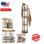 Premium Bamboo Coat Rack with Swivel Base and Sturdy Shelving - Easy Assembly