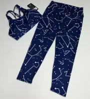 The Free Yoga Womens Blue Star Print Sports Bra Leggings Set L XL Constellation