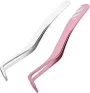 Vaguelly 2Pcs Stainless Steel Lash Applicator Professional Eyelash Tweezers with Comb for Easy Makeup Application Convenient Tool for False Lash Installation and Repair