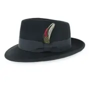 Belfry Gangster 100% Wool Stain Resistant Crushable Dress Fedora in Large Black