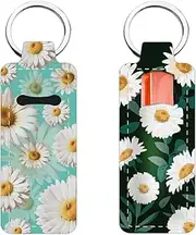 FREEBLOSS 2Pcs Daisy Chapstick Holder Keychain 1.5x3.8'' Lip Balm Holder Keychain with Daisy Pattern Lightweight Lipstick Sleeve Pouch for Women Gift, Dark Blue