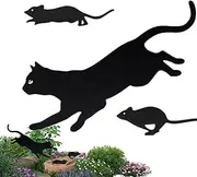 Cat Garden Statue Outdoor - 3pcs Cat Metal Garden Stakes | Lawn Sign | Chasing Mice Design Outdoor Art for Courtyard Patio Path, Metal Animal Garden Lawn Animal Decorations
