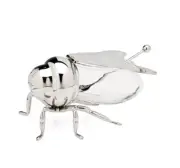 Glass & Silverplate Bee Honey Pot Server Jar Godinger Silver Co With Spoon
