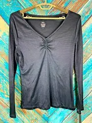 MOSSIMO WOMEN'S SHIRRED SHINE SHIMMER V-NECK LONG SLEEVE BLOUSE ~ LARGE NWT