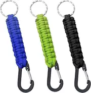 [XPOOP] 3 Pcs Braided Rope Keychain, Keychain with Carabiner Clip and Key Ring, Lanyard Keychain with D-Ring Hook, Suitable for Outdoor, Hiking, Camping (Blue, Black, Green), 15x2.5cm