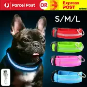 USB Rechargeable LED Dog Cat Collar Glow Flashing Light Up Walk Safety Pet Leash