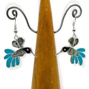 Silver Plated Hummingbird Earrings with Abalone Shell Inlay Handcrafted Mexico
