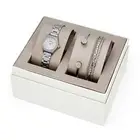 NEW FOSSIL 3 PC SET SILVER TONE,CRYSTAL,WHITE MOP,2 BRACELET & WATCH-BQ3149SET