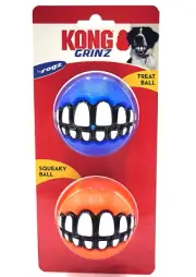 KONG Grinz Ball Variety (2) Pack Large Treat & Squeaky Dog Fetch Toy 3"