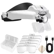 Headband Magnifying Glass with Light, Rechargeable 1x-14x Head Mount Magnifier