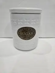Ceramic Tin "SUGAR" Accent Label Farmhouse Style THL Jar Container Unique