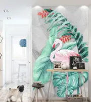 Flamingos Plam Leaves Removable Wall Mural