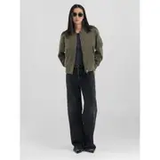 Replay Womens Casual Bomber Jacket w/ Pockets Green
