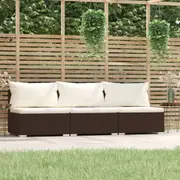 3-Seater Sofa with Cushions Brown Poly Rattan vidaXL
