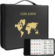 Coin Collection Book, Coin Collection Album, Coin Album with 200 Coin Pockets and 30 Paper Money Pockets Fireproof Coin Collection Album Waterproof Coin Collection Holder for Pennies Quarters