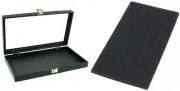 Glass Lid Jewelry Display Case 14 3/4" w/ 6 Slot Black Bracelet Display