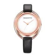 Women Watch Ultra-simple Double-shell Quartz Waterproof Leather Belt Watch(Black rose gold)