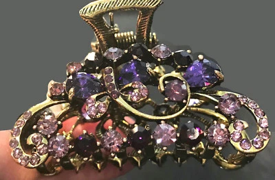New Antique Gold with Amethyst Crystal 1 1/2'' Claw Clip