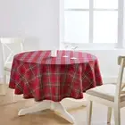 Solino Home Red Linen Round Tablecloth for Christmas Party, Classic Tartan Plaid