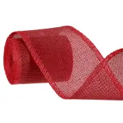 Burlap Wired Ribbons, 2.4inch x 3yards Natural Burlap Weave Ribbon, Red